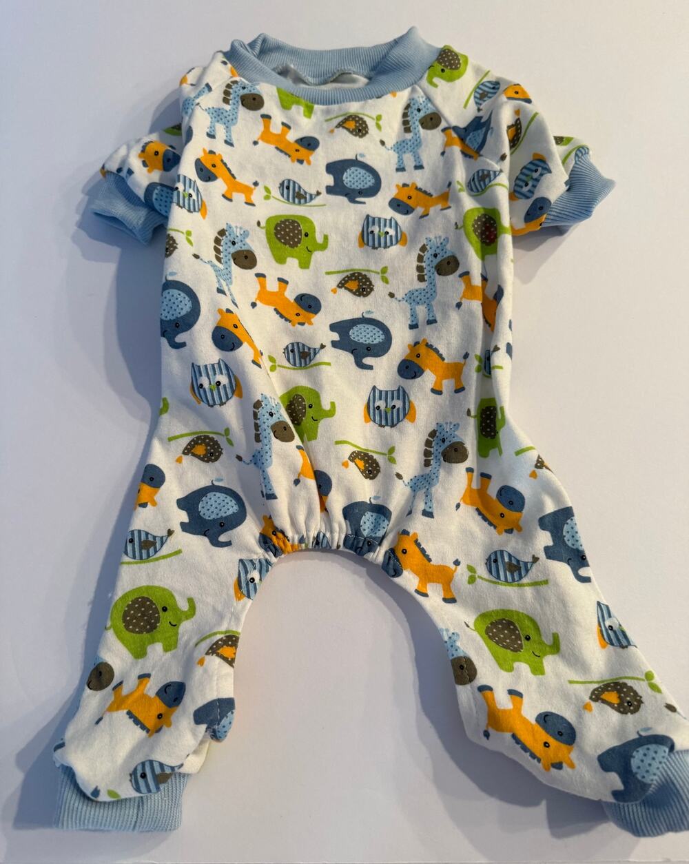 Animal Print Dog Pajamas - Blue Trim Size L (Fits 8-10 lbs)